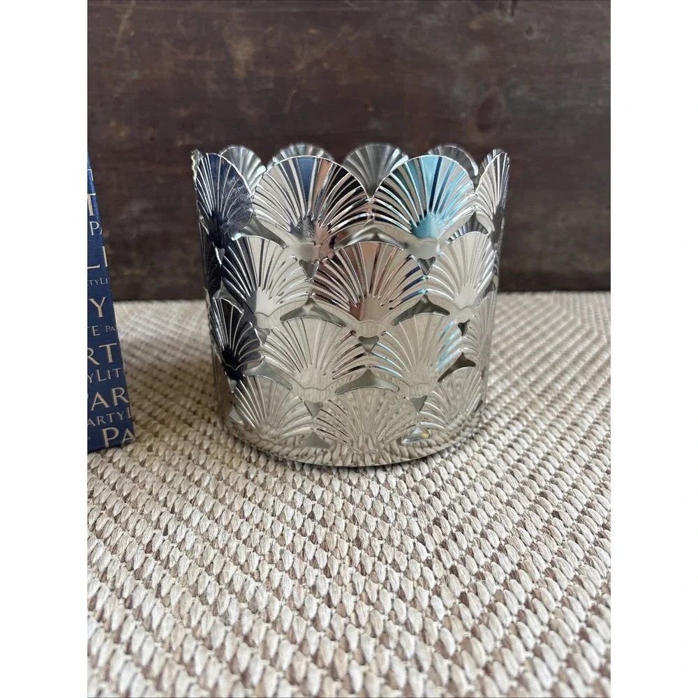 PARTYLITE SEASHELLS METAL JAR CANDLE HOLDER  HOME DECOR